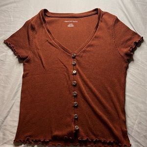 American Eagle Fitted Ribbed lettuce trim top